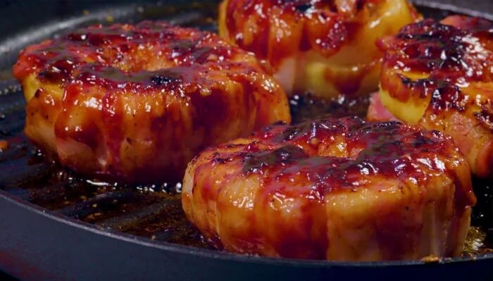 dinners with bacon, Bacon-Wrapped Pineapple Mozzarella Rings