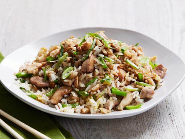 Chicken and Rice, Chicken and Snow Pea Fried Rice with Peanuts