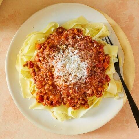 Ground beef meal with Pappardelle Bolognese