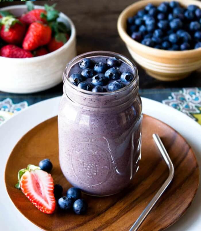 Superfood smoothie for breakfast high in protein