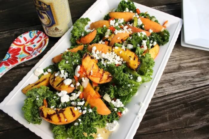 Peach recipes with kale salad