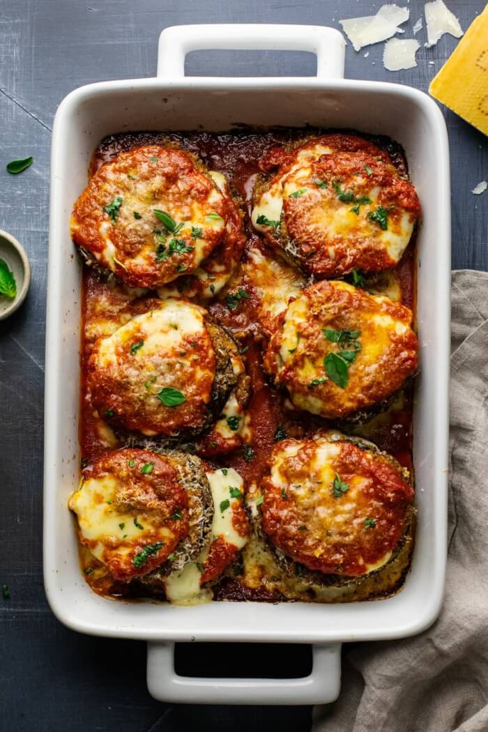 Dinner with ground beef of eggplant parmesan