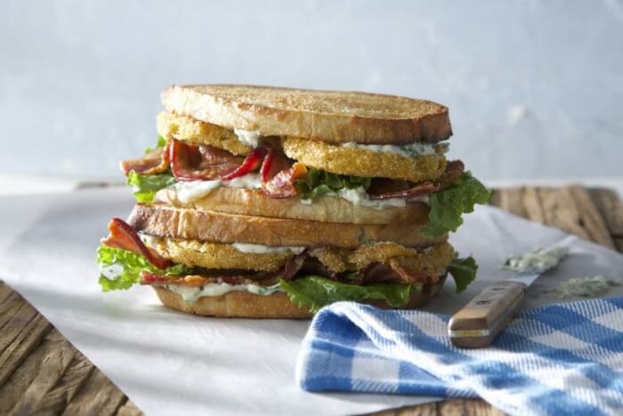 Recipes For Green Tomatoes, Fried Green Tomato BLT with Sweet Basil Mayo