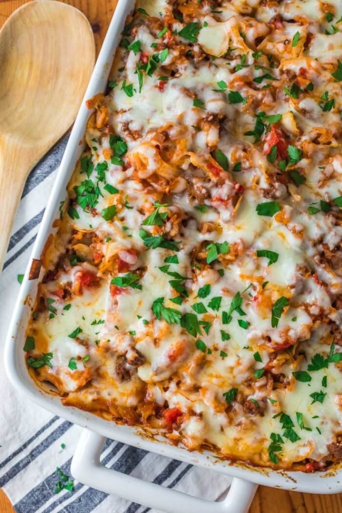 Dinners with ground beef of stuffed cabbage casserole