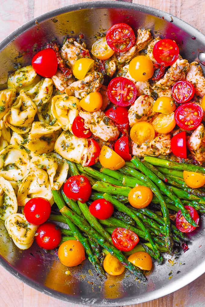 7. One-Pan Pesto Chicken, Tortellini, and Veggies