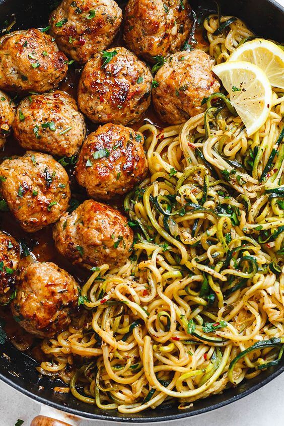 10 Garlic Butter Meatballs with Lemon Zucchini Noodles