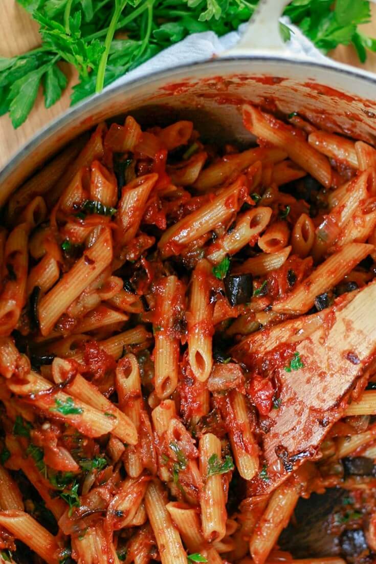 #16 Eggplant, Caramelized Onion and Tomato Pasta