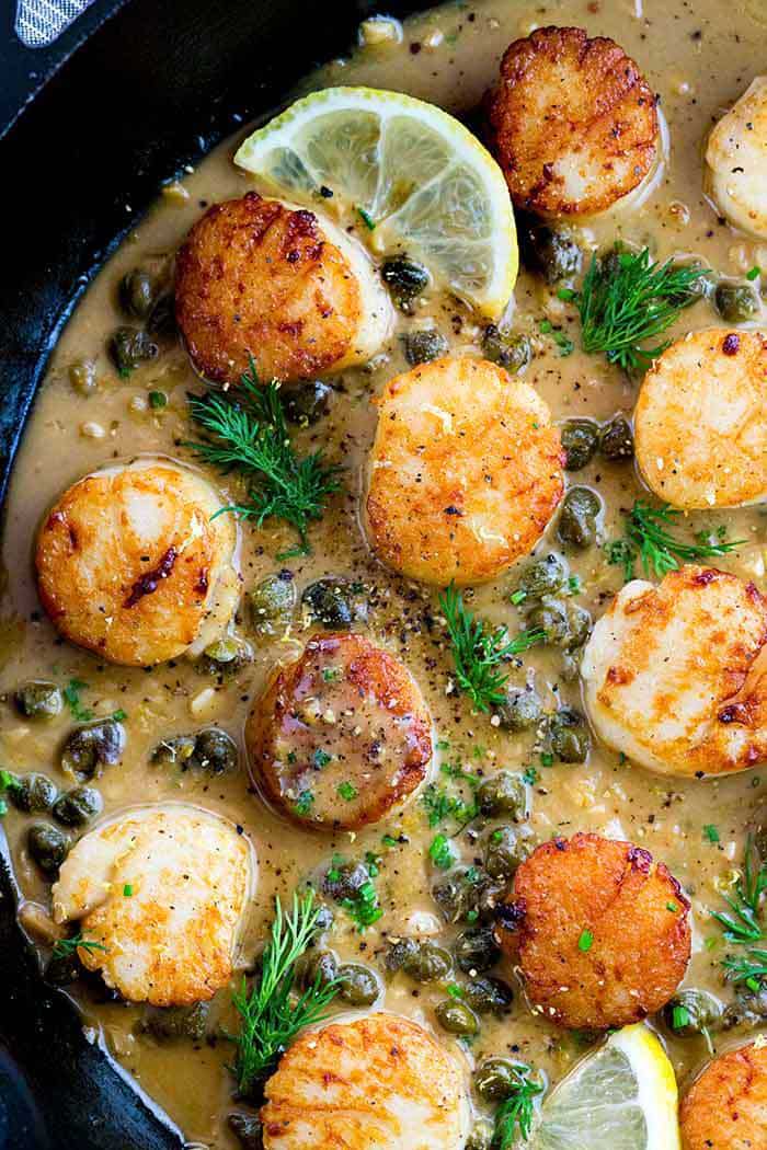 Creamy Lemon Garlic Pan Seared Scallops In Scallops Seared Pan | Hot ...