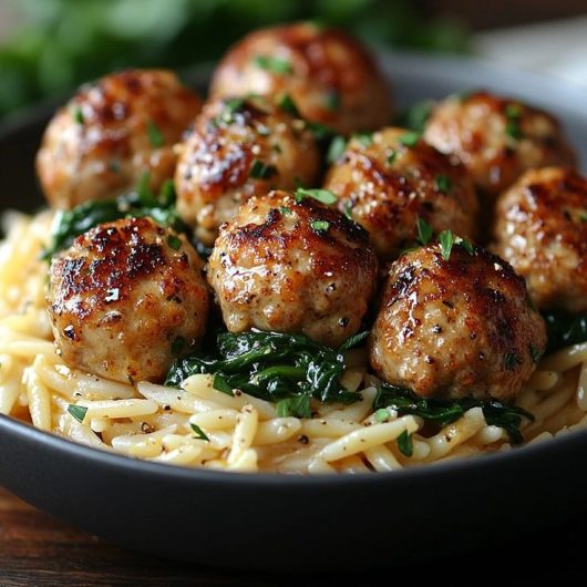 Lemony Chicken Ricotta Meatballs Over Garlic Spinach Orzo - Easy and ...
