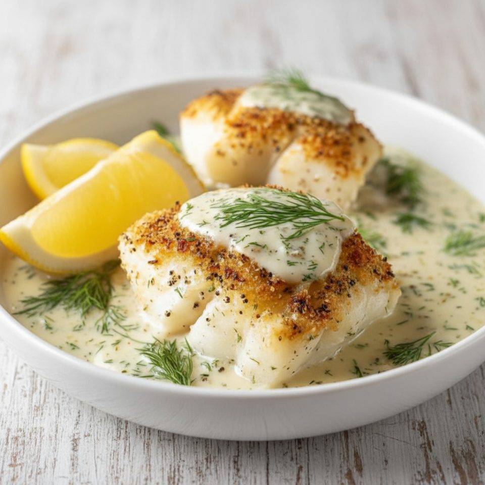 Baked Cod with Lemon Dill Sauce - Easy and Healthy Recipes