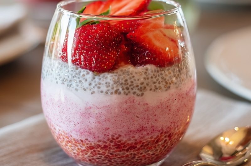 Luscious Strawberry Cheesecake Chia Seed Pudding